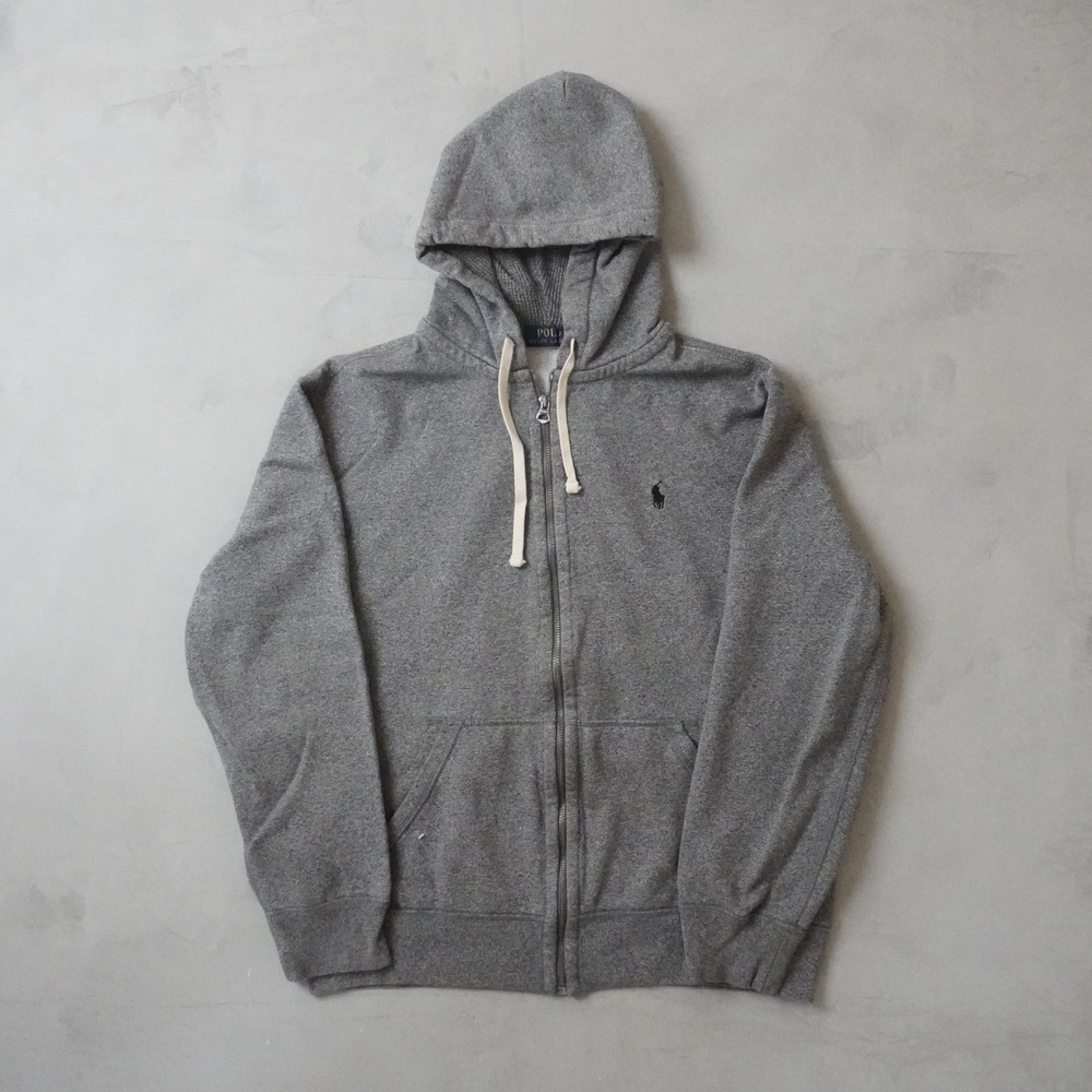 Polo Ralph Lauren Full Zip Hoodie Large Mens Gray Waffle Lined Hood Sweatshirt
